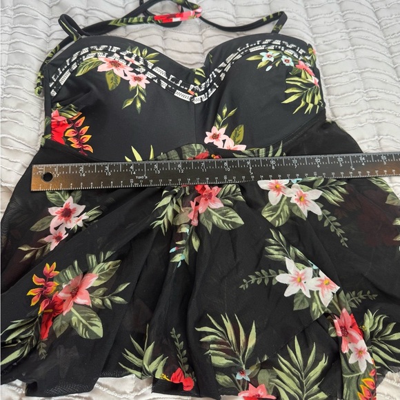Kona Sol Black Floral Mesh Strapless Tankini Swim Top size Small - Picture 9 of 9